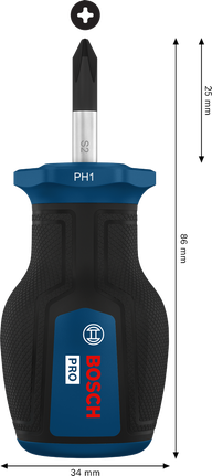 Tua vít ngắn Bosch PRO PH1 x 25 mm với tay cầm tiện dụng.